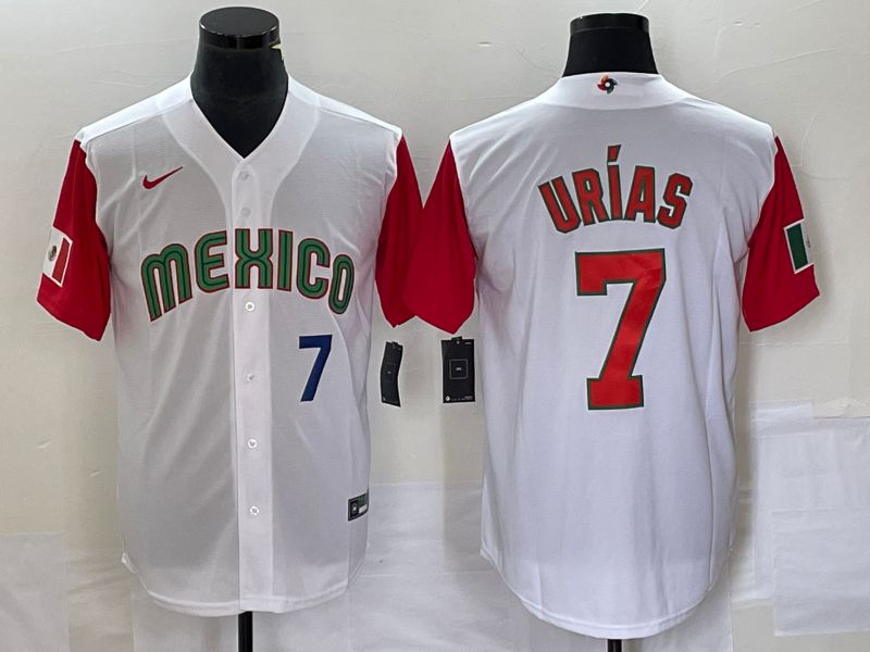 Men 2023 World Cub Mexico #7 Urias White orange Nike MLB Jersey2
